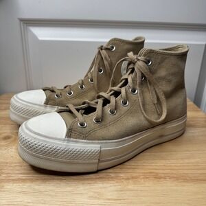 Converse Womens Suede Lift Platform High Top Khaki Desert Sand Sneakers Size 7